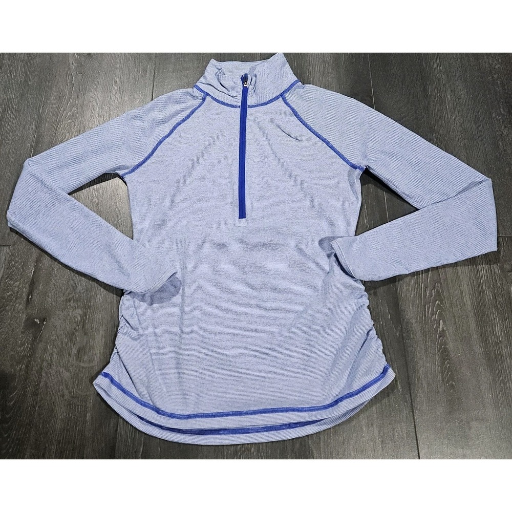 Lucy 1/2 Zip Performance Pullover Women S Blue Striped Stretch Gym Jogging Train
